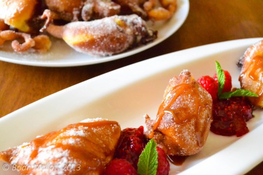 Beignets with Raspberry Compote & Caramel Sauce