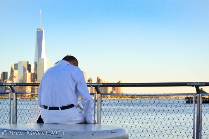 Man Overlooks New York Skyline--Hoboken, NJ